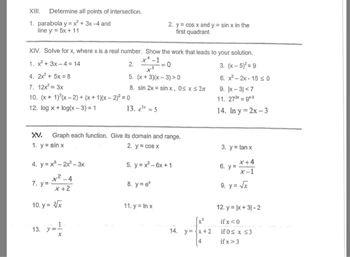 Solved Xiii Determine All Points Of Intersection 1 Chegg Com