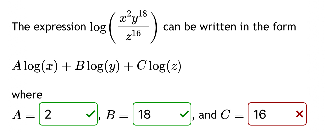 Solved The expression log(x2y18z16) ﻿can be written in the | Chegg.com