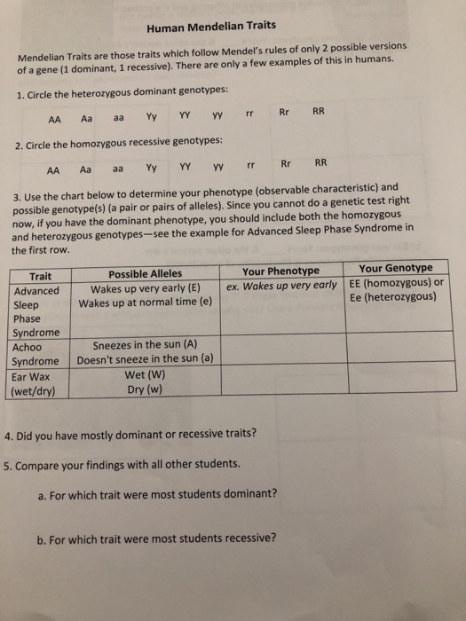 Solved Human Mendelian Traits Mendelian Traits Are Those Chegg