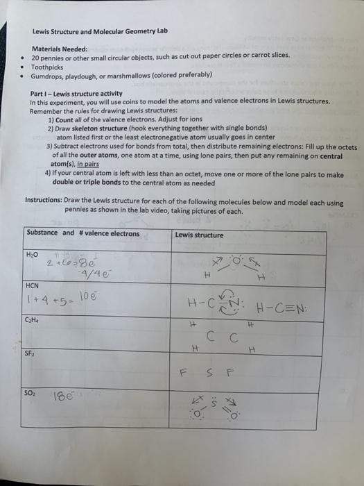 Solved Lewis Structure and Molecular Geometry Lab Materials | Chegg.com