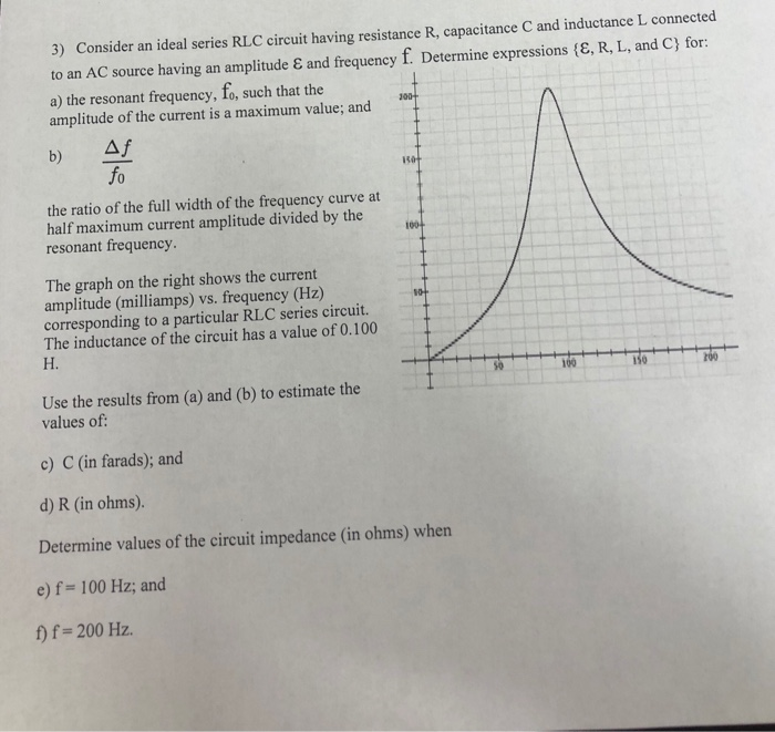 Solved 3 Consider An Ideal Series Rlc Circuit Having Res Chegg Com