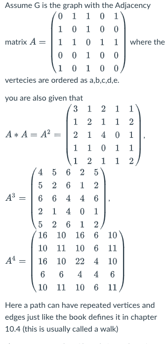 Assume G is the graph with the Adjacency ﻿matrix | Chegg.com