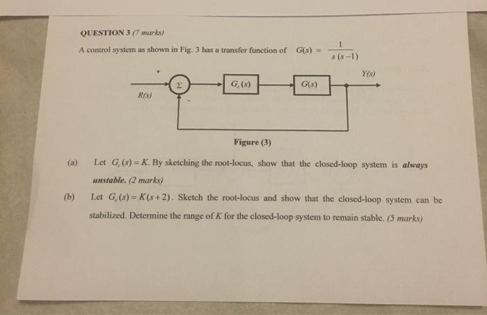 Solved QUESTION 3 (marks) A control system as shown in Fig. | Chegg.com