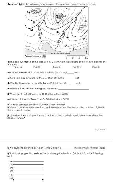 Solved Question 13) Use the following map to answer the | Chegg.com