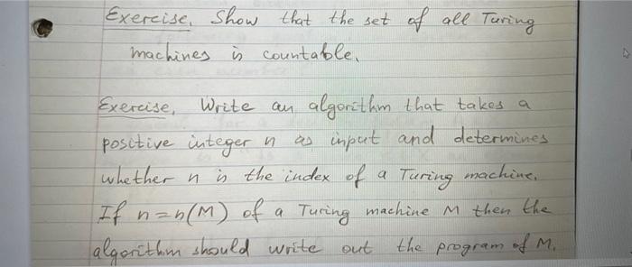 Solved Exercise, Show that the set of all Turing machines is | Chegg.com