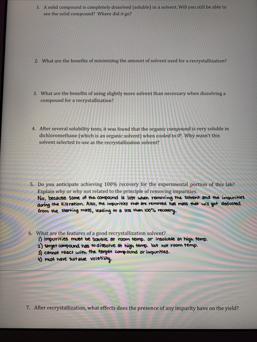 Solved 1. A solid compound is completely dissolved (soluble)