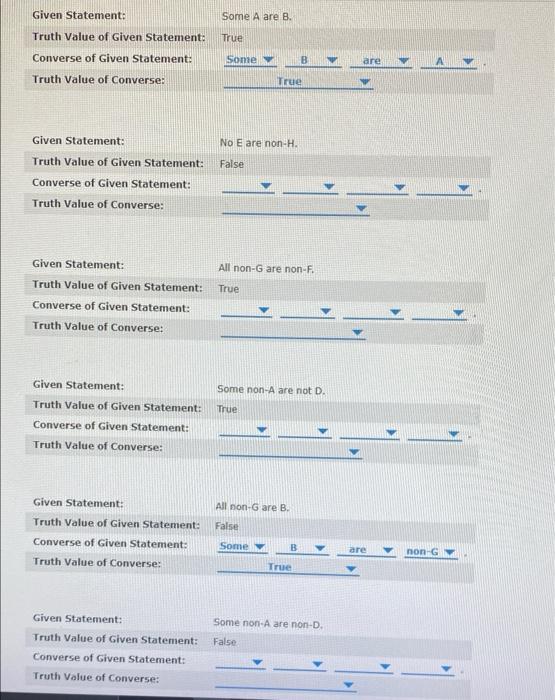 Given Statement: Some A are B. Truth Value of Given | Chegg.com