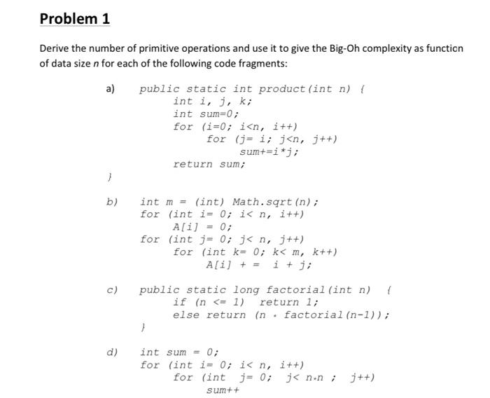 Solved Problem 1 Derive the number of primitive operations