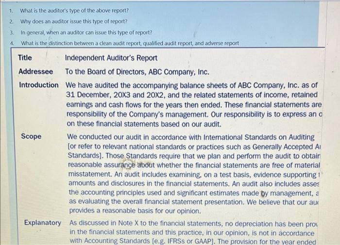 Solved 3. 4. 1. What Is The Auditor's Type Of The Above | Chegg.com