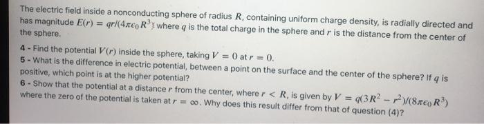 Solved The electric field inside a nonconducting sphere of | Chegg.com