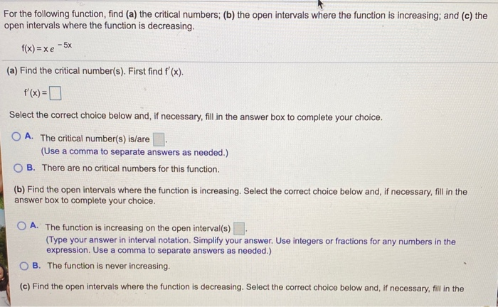 Solved For the following function, find (a) the critical | Chegg.com