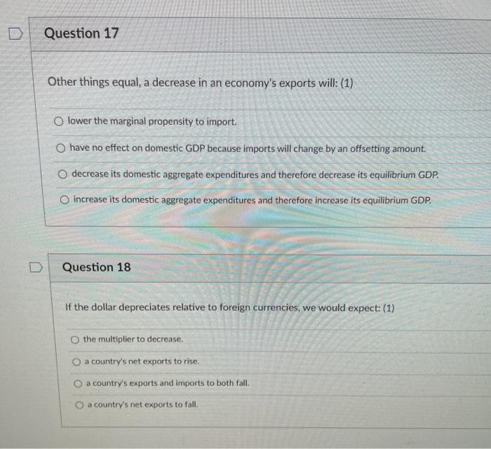 Solved Question 17 Other things equal, a decrease in an | Chegg.com