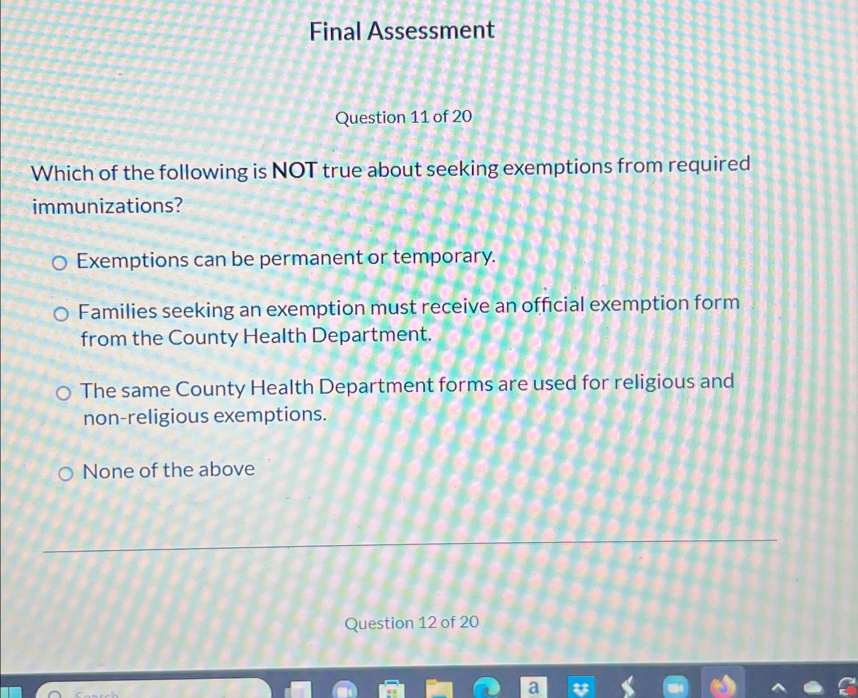 Solved Final AssessmentQuestion 11 ﻿of 20Which of the | Chegg.com