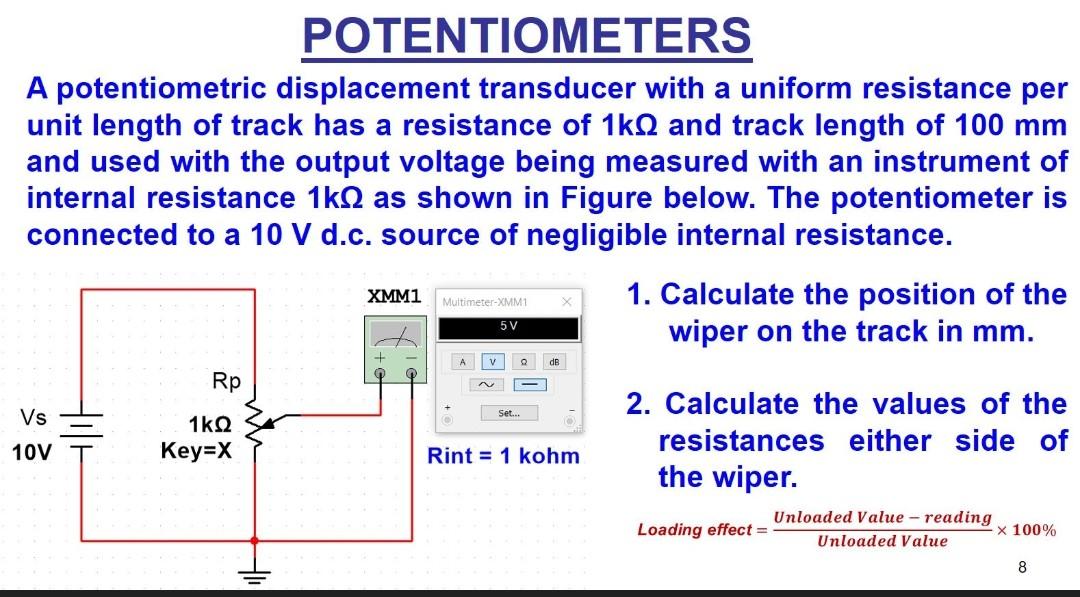 Solved A potentiometric displacement transducer with a