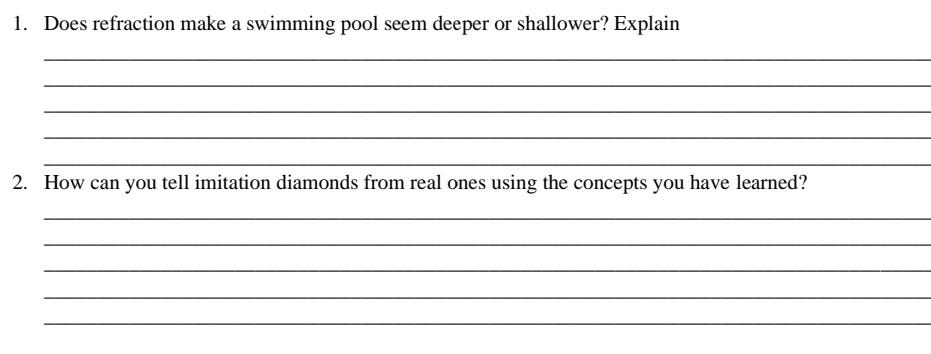 Solved 1. Does refraction make a swimming pool seem deeper | Chegg.com