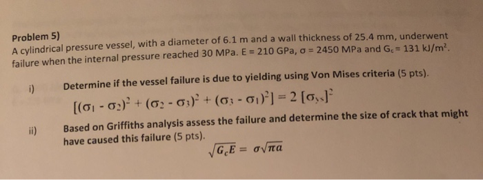 Solved Problem 5) A cylindrical pressure vessel, with a | Chegg.com