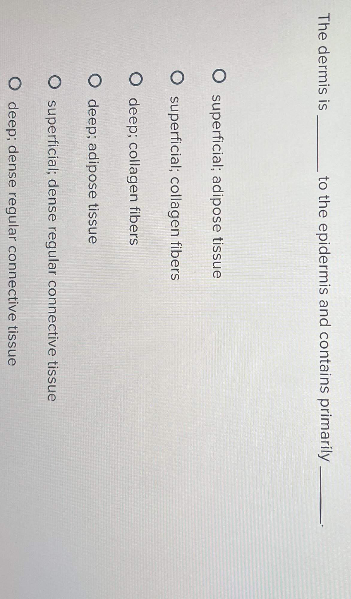 Solved The dermis isto the epidermis and contains