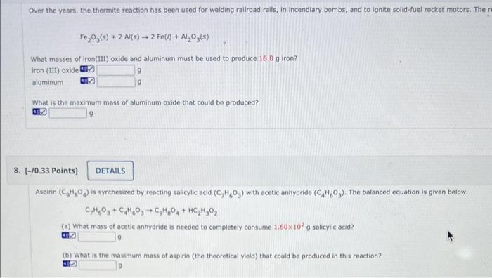 Solved Over The Years, The Thermite Reaction Has Been Used | Chegg.com