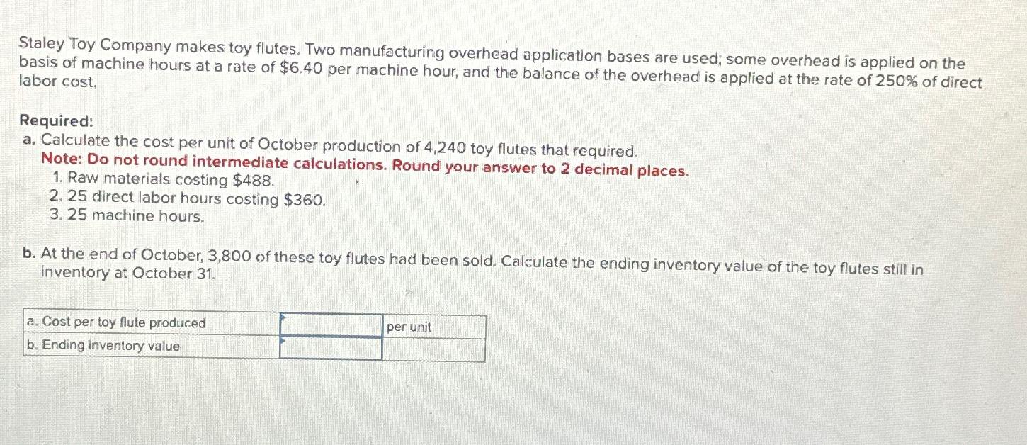 Solved Staley Toy Company makes toy flutes. Two