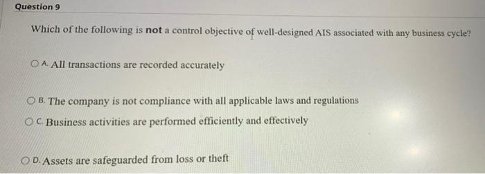 Solved Question 9 Which Of The Following Is Not A Control | Chegg.com