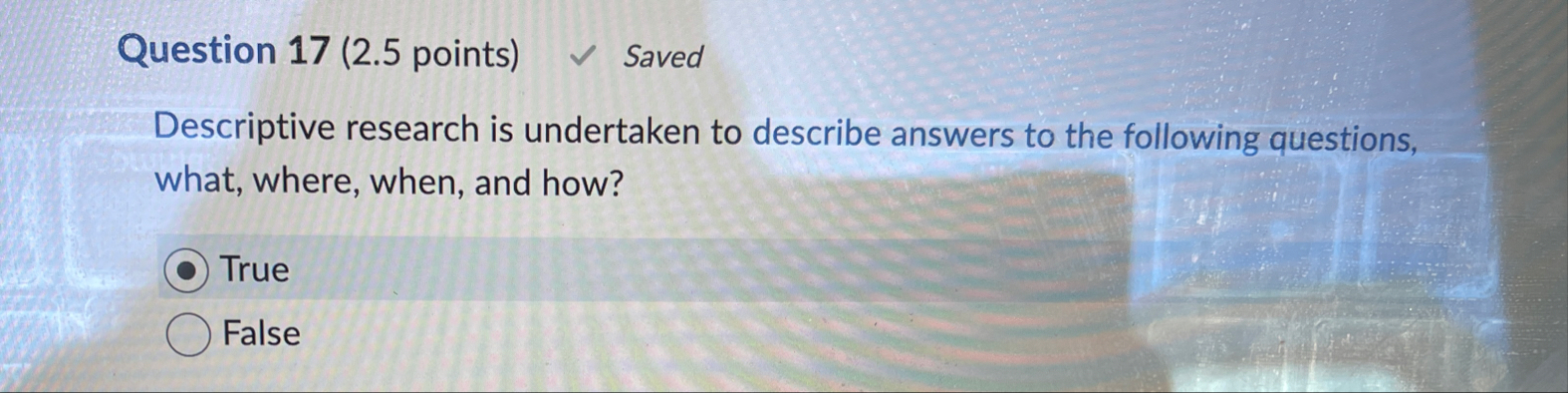 Solved Question 17 (2.5 ﻿points) ﻿SavedDescriptive research | Chegg.com