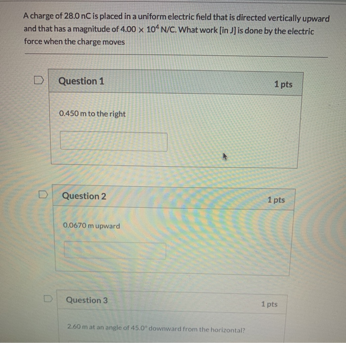 Solved A Charge Of 28.0 NC Is Placed In A Uniform Electric | Chegg.com