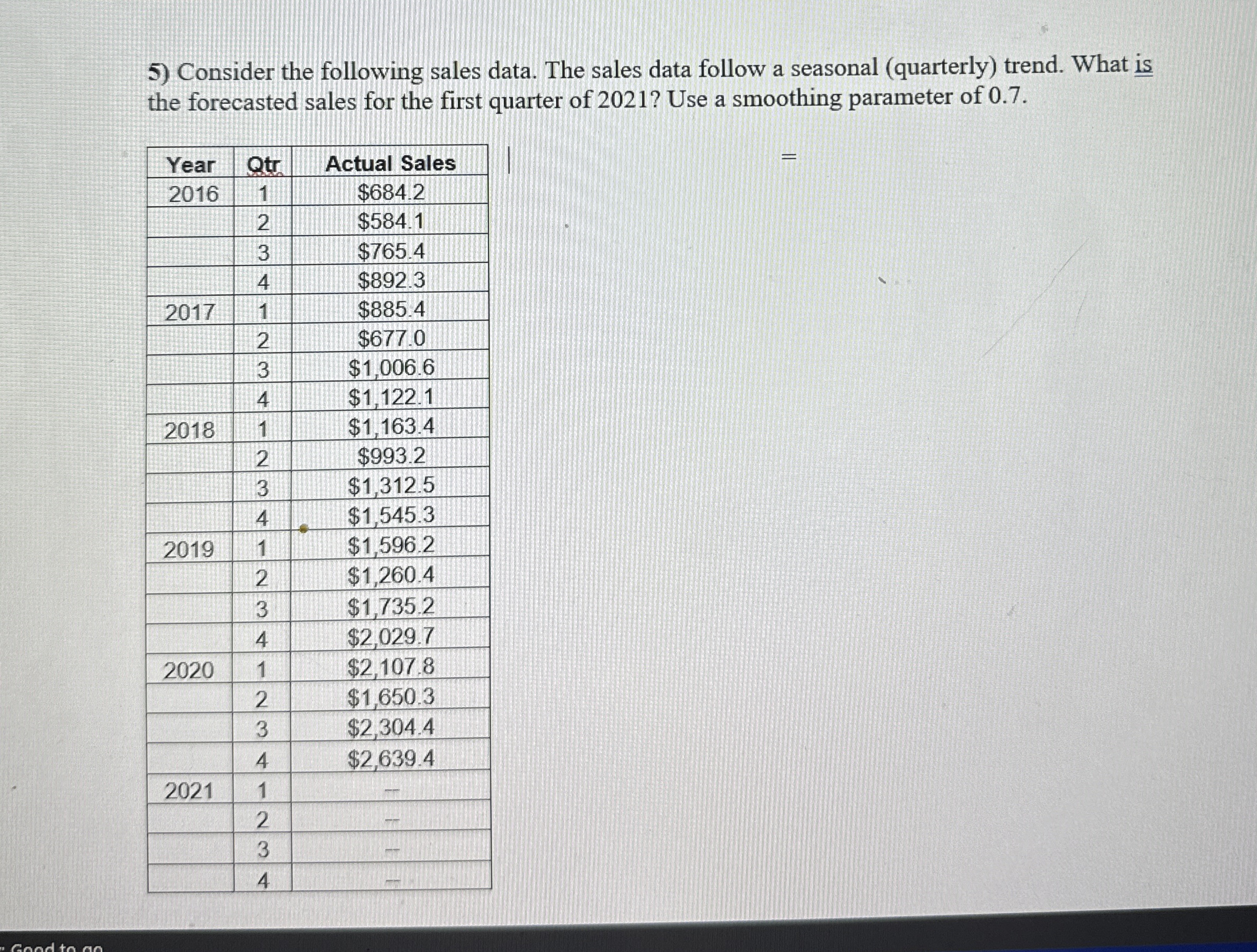 Solved Consider the following sales data. The sales data | Chegg.com