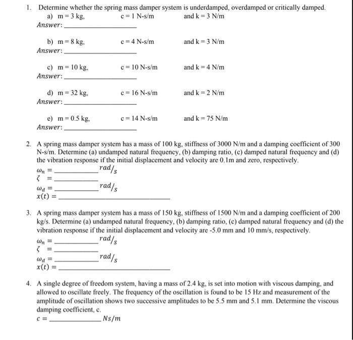 Solved 1. Determine whether the spring mass damper system is | Chegg.com