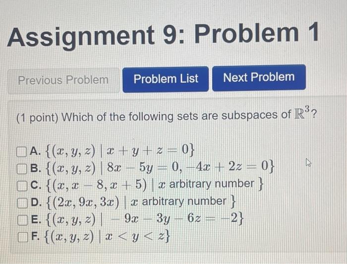 Solved Assignment 9: Problem 1 Previous Problem Problem List | Chegg.com