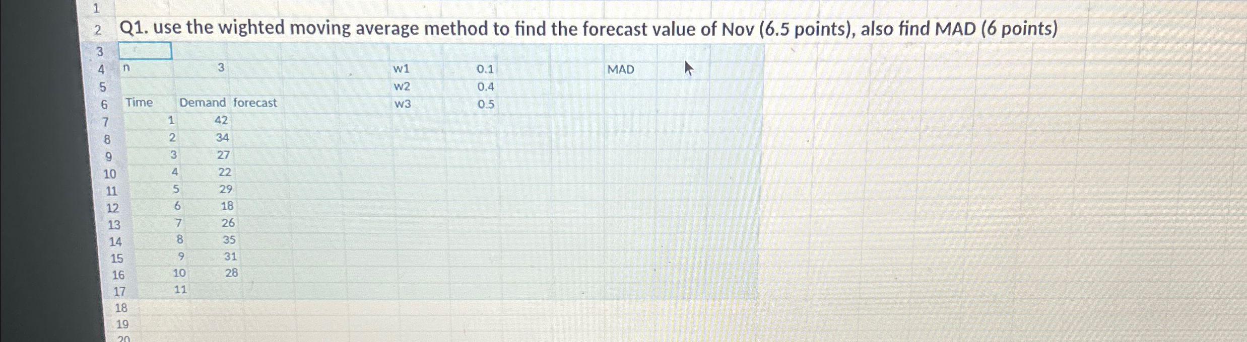 Solved 1 ﻿Q1. ﻿use the wighted moving average method to find | Chegg.com