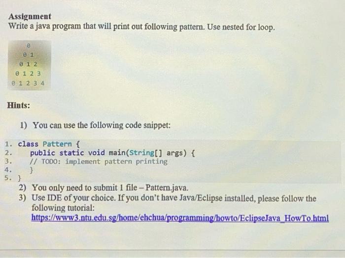 Solved Assignment Write a java program that will print out | Chegg.com
