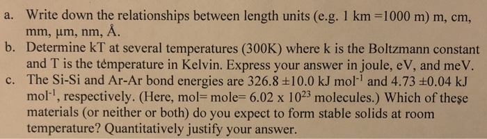 Solved A Write Down The Relationships Between Length Uni