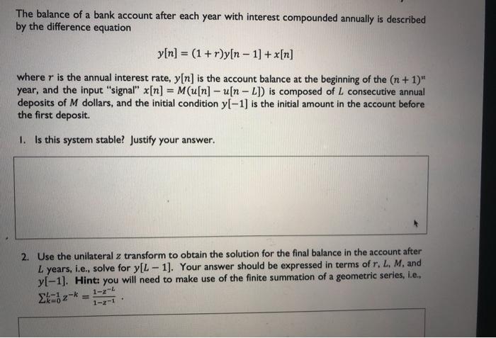 The balance of a bank account after each year with | Chegg.com
