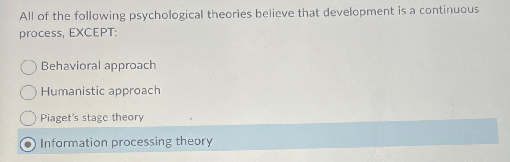 Solved All of the following psychological theories believe Chegg