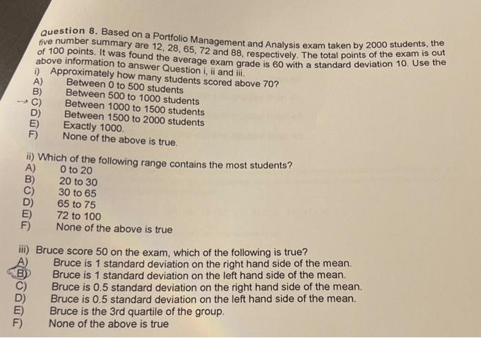 Solved Question 8. Based On A Portfolio Management And | Chegg.com