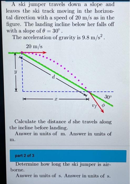 Solved A ski jumper travels down a slope and leaves the ski | Chegg.com