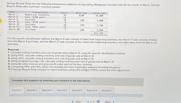 Solved George Bicycle Shop has the following transactions | Chegg.com