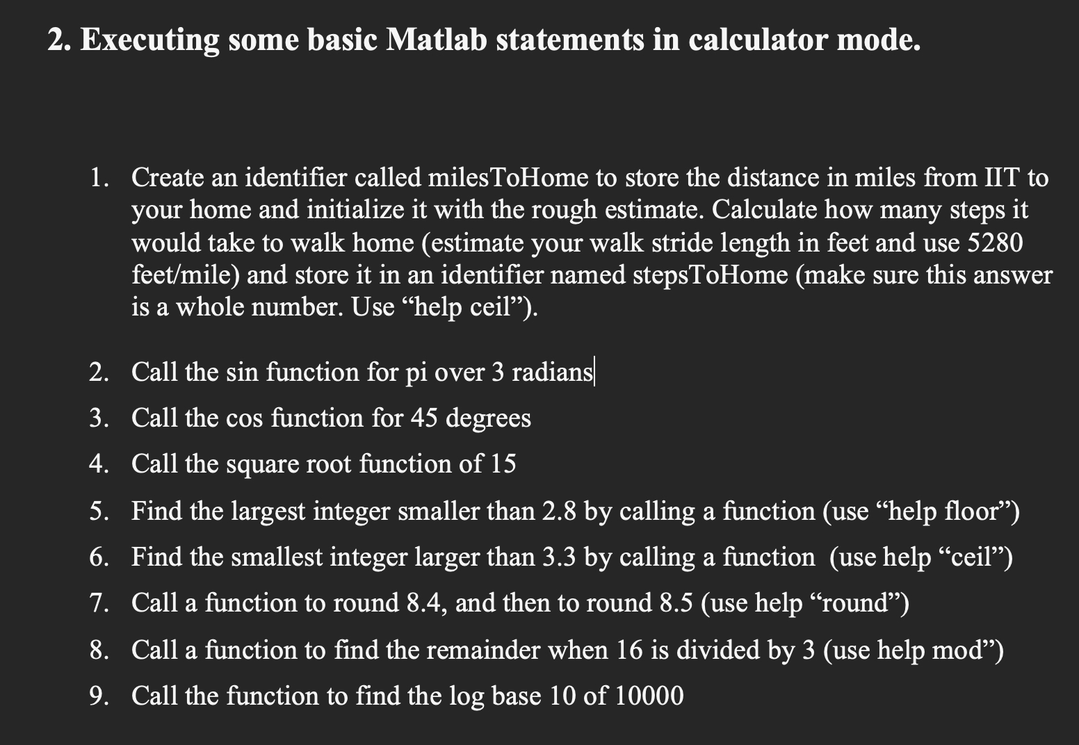 Solved Executing some basic Matlab statements in calculator | Chegg.com