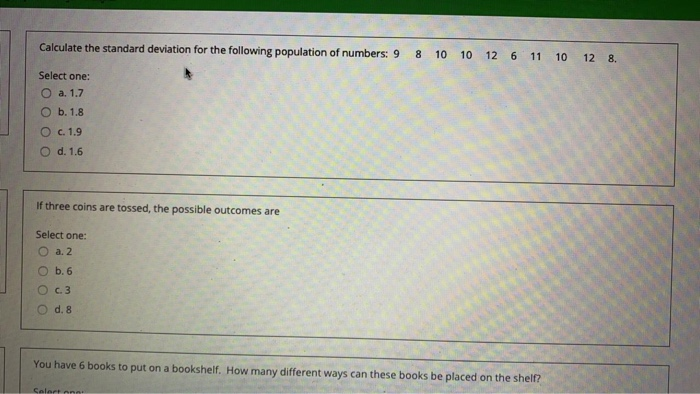 Solved Calculate the standard deviation for the following | Chegg.com