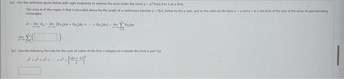 Solved rectarghtes: lim→→+∞∑i=1b( 13+22+33+…+n3=[2n(e+1)]2 | Chegg.com