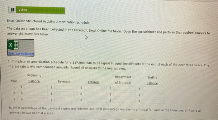 Solved 1 Video Excel Online Structured Activity: | Chegg.com