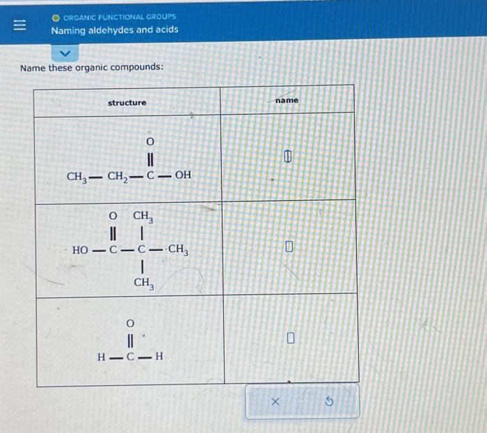 solved o organic functional groups naming aldehydes