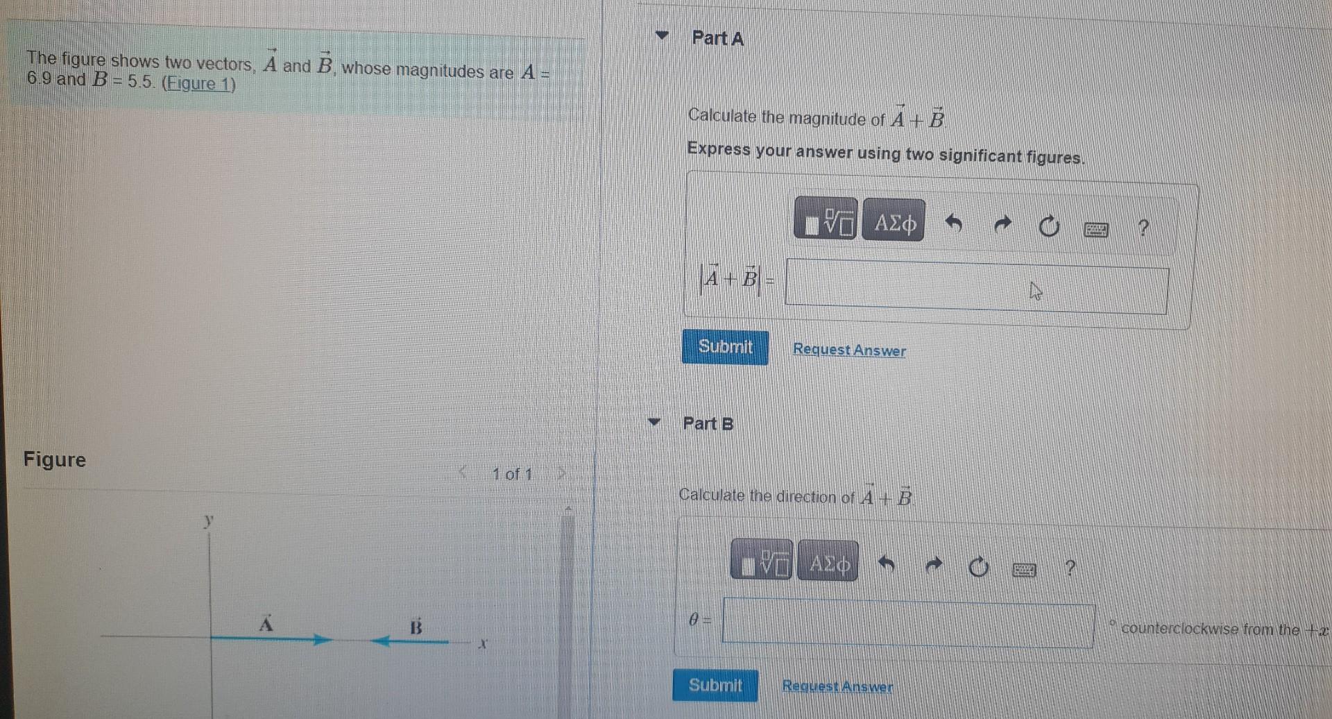Solved The figure shows two vectors, A and B, whose | Chegg.com