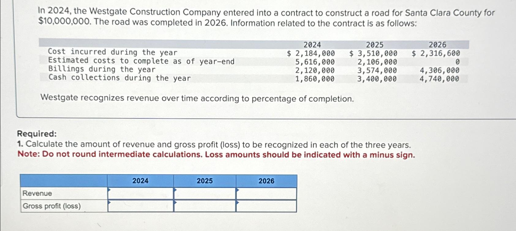 Solved In 2024 The Westgate Construction Company Entered Chegg Com   Image