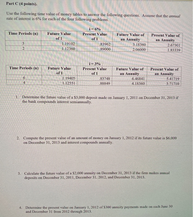 Solved Part C (4 points). Use the following time value of | Chegg.com