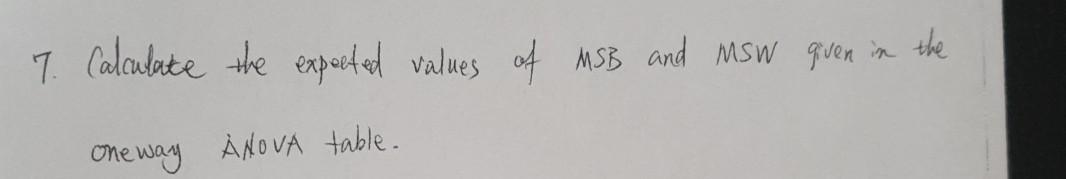 Solved 7. Calculate the expected values of MSB and Msw quen | Chegg.com