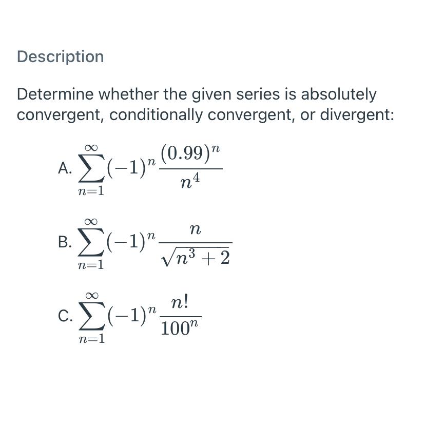 Solved DescriptionDetermine whether the given series is | Chegg.com