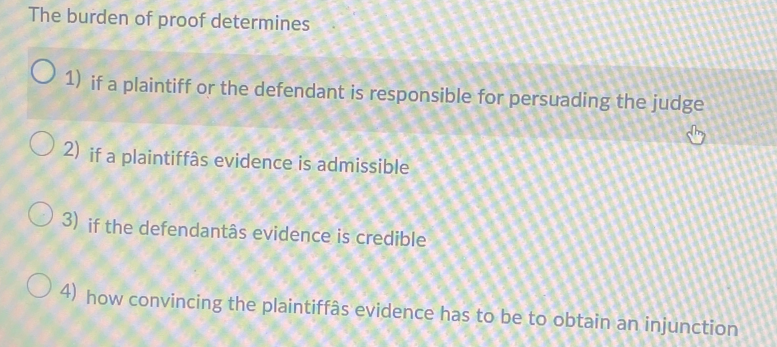 Solved The burden of proof determinesif a plaintiff or the