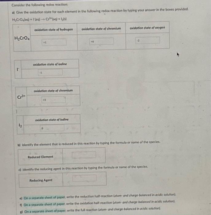 Solved Consider the following redox reaction: a) Give the | Chegg.com
