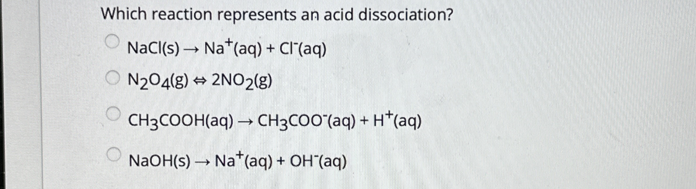 Solved Which reaction represents an acid | Chegg.com